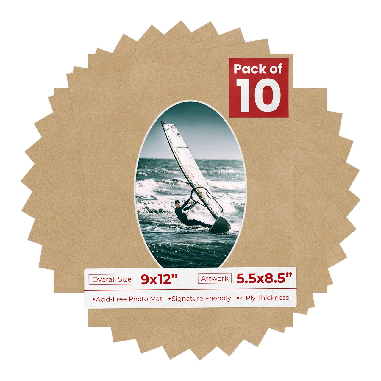 Beige Suede Mat Board for 9x12 Frames - Oval Opening for 5.5x8.5 Photos
